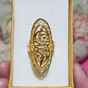 14K YG OVER S925 SIZE 8 FILIGREE FLOWER DESIGN RING